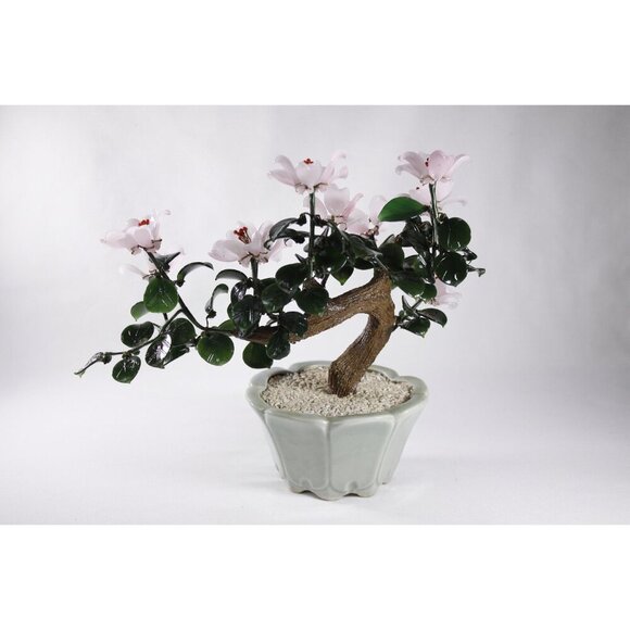 Vintage Pink glass flower bonsai 11 x 12 inches, pink flowering dogwood - Picture 2 of 10
